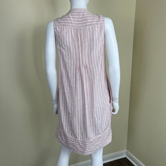 Faherty Women's Size S Isha Pintucked Button Front Linen Stripe Pullover Dress - Picture 7 of 14
